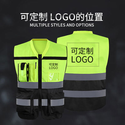 Benutzerdefiniertes Logo akzeptiert Hohe Sichtbarkeit 100% Polyester Dunkelgrün reflektierende Weste